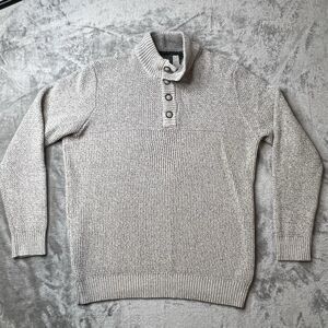 GH Bass & Co Sweater Men’s Large Gray Sherpa Line Mock Neck Henley Pullover